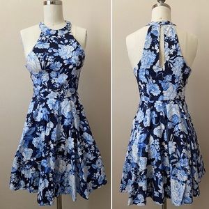 Vintage Style Blue Floral Halter Dress